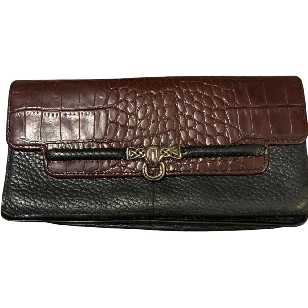 Brighton Brown & Black Croc-Embossed Leather Wallet Clutch